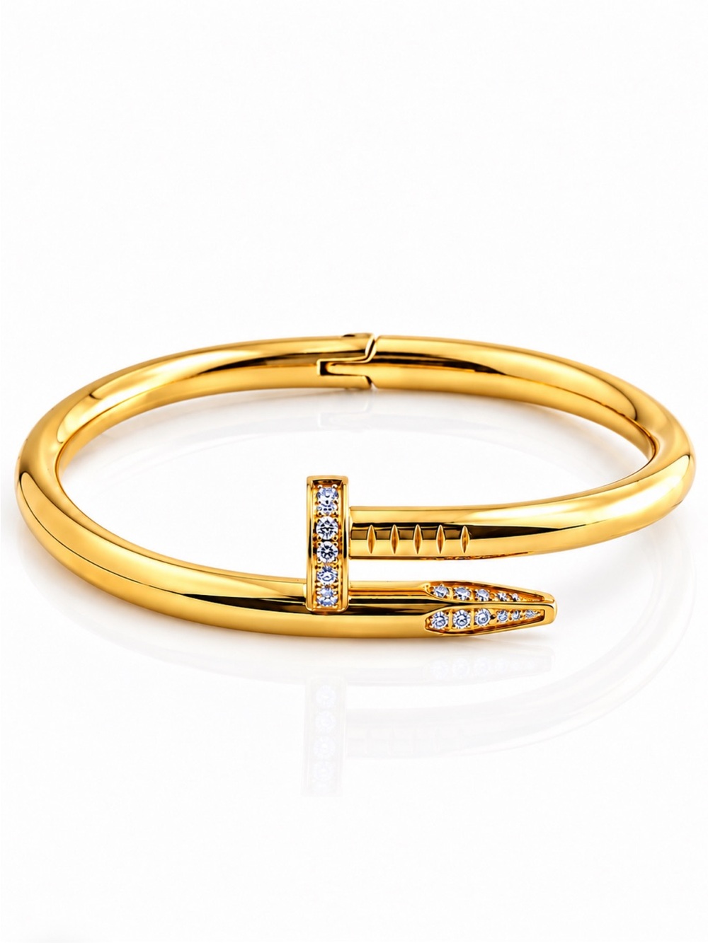 Gold Plated Stainless Steel Crystal Nail Cuff Bangle Bracelet